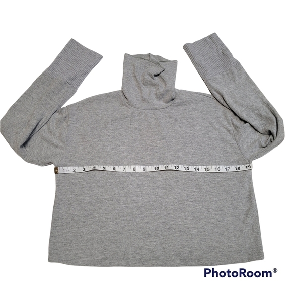 Project Social T Grey Drop Shoulder Ribbed Cuff Long Sleeve Crop Turtleneck Top - Picture 7 of 10